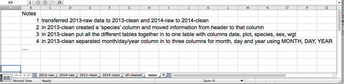 spreadsheet setup